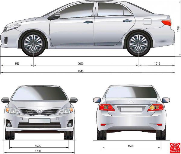 Габаритные размеры автомобиля Toyota Corolla